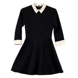 Alice + Olivia Women's Size 0 Textured Fit & Flare Shirt Dress Black White